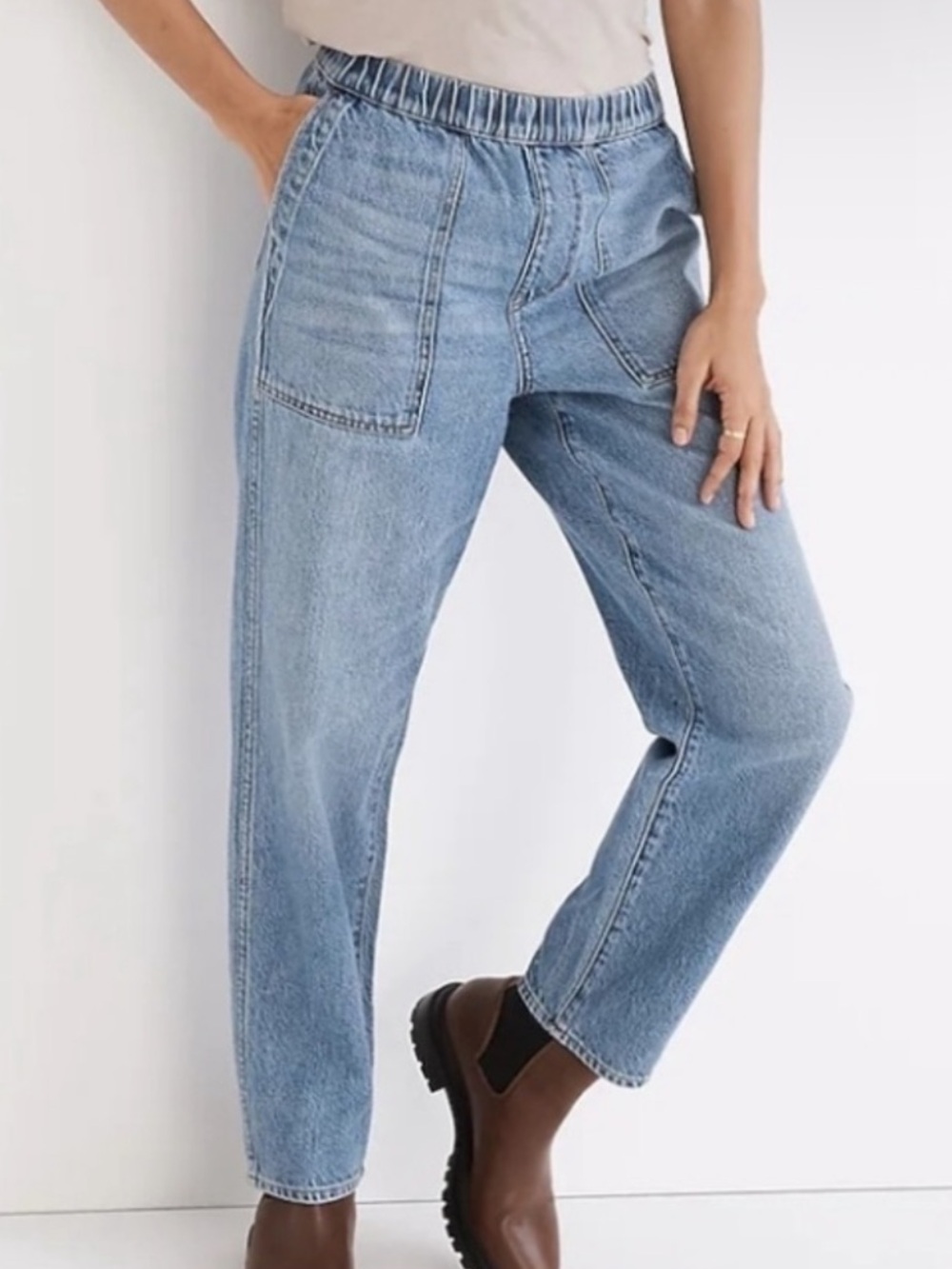Madewell SP Pull-On Relaxed Jeans in Beswick Wash Denim